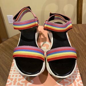 Size 6, Gianni Bini sandal. Fun rainbow pattern, super comfortable.